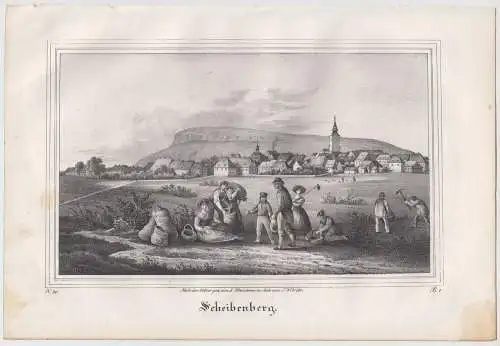 Lithografie: Scheibenberg, um 1836, Eduard Pietzsch, Saxonia, Ansicht, Grafik