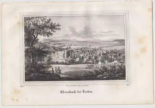 Lithografie: Ebersbach bei Loebau, um 1836, Eduard Pietzsch, Grafik, Saxonia