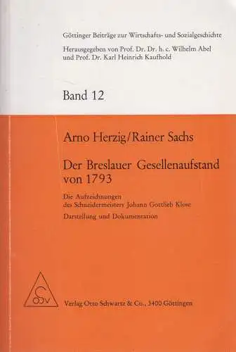 Buch: Der Breslauer Gesellenaufstand von 1793, Herzig & Sachs, 1987, Schwartz