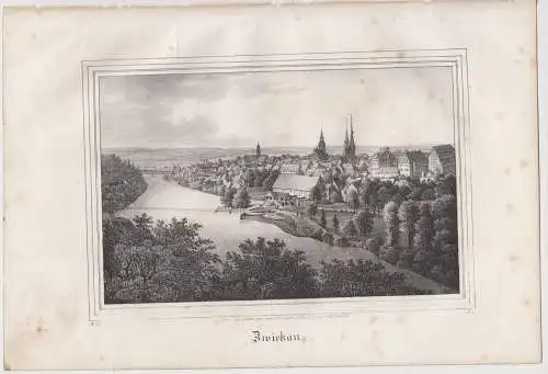 Lithografie: Zwickau, um 1836, Eduard Pietzsch & Comp, Saxonia, Ansicht, Grafik
