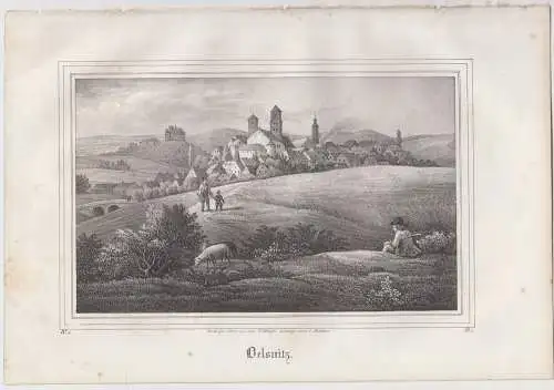 Lithografie: Oelsnitz, um 1836, Eduard Pietzsch & Comp, Grafik, Saxonia, Ansicht
