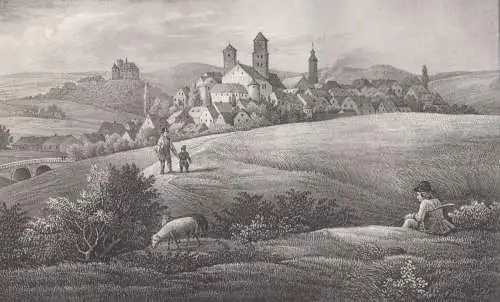 Lithografie: Oelsnitz, um 1836, Eduard Pietzsch & Comp, Grafik, Saxonia, Ansicht