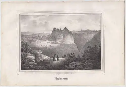 Lithografie: Hohnstein, 1836, Eduard Pietzsch & Comp, Saxonia, Ansicht, Grafik