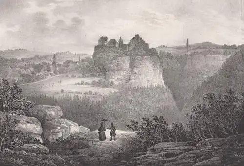 Lithografie: Hohnstein, 1836, Eduard Pietzsch & Comp, Saxonia, Ansicht, Grafik