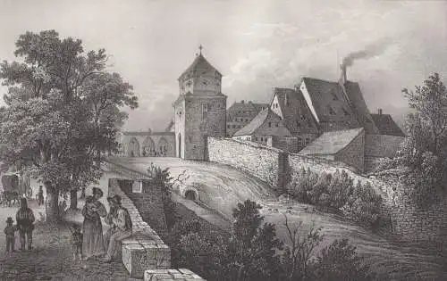 Lithografie: Das Erbischthor zu Freiberg, 1836, Eduard Pietzsch, Grafik, Saxonia