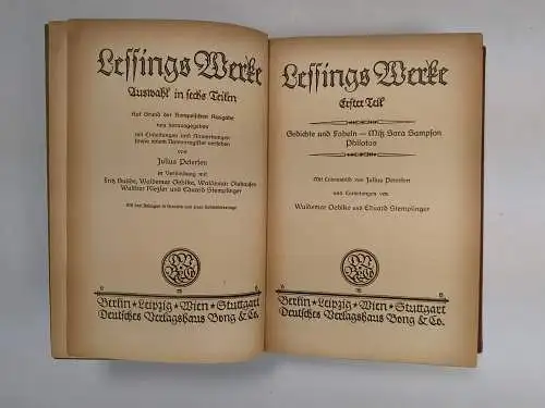 Buch: Gotthold Ephraim Lessings Werke, Auswahl, 6 Teile in 3 Bänden, Bong & Co.