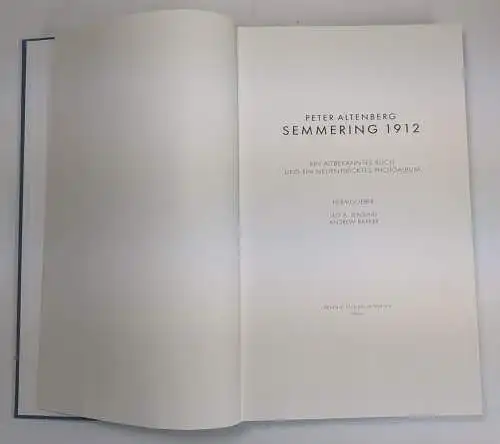 Buch: Semmering 1912, Das altbekannte Buch ... Peter Altenberg, 2002, Eichbauer