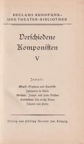 Buch: Verschiedene Komponisten V, Kruse, Reclams Rundfunk- & Theater-Bibliothek