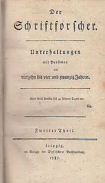 Buch: Der Schriftforscher. Zweiter Theil, (Görtgen, Jonathan Gottlieb). 1787