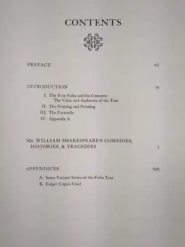 Buch: The first Folio of Shakespeare, Charlton Hinman, 1968, Norton Facsimile