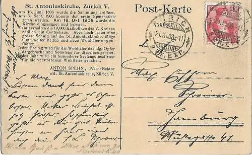 AK St. Antoniuskirche Zürich. Herz Jesu Kirche Oerlikon... Postkarte. Ca. 1908