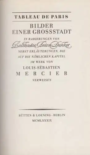 Buch: Tableau de Paris. Bilder einer Großstadt, Mercier, 1989, Rütten & Loening
