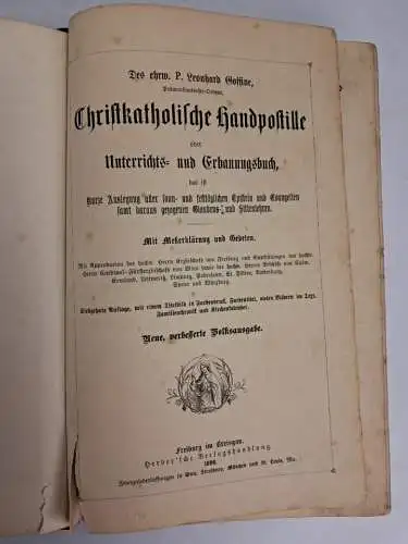 Buch: Christkatholische Handpostille- oder Unterrichts-und Erbauungsbuch, 1896