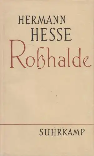 Buch: Roßhalde, Erzählung, Hermann Hesse, 1956, Suhrkamp Verlag, gebraucht, gut