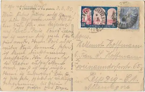 AK Mayenne. Vue generale. ca. 1930, Postkarte. Ca. 1930, Verlag J. Nozais
