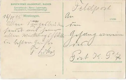 AK Benzwerke Gaggenau. ca. 1915, Postkarte. Ca. 1915, Verlag Eckert & Pflug