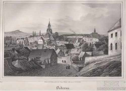 Oederan. Original-Lithographie. Grafik mit Passepartout, Arldt, Carl Wilhelm