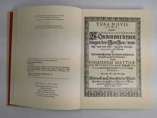 Buch: Tuba novissima. Johann Matthäus Meyfart, 1980, Max Niemeyer, Reprint