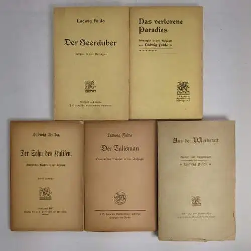 5 Bücher Ludwig Fulda, Cotta, 1987 ff., Seeräuber, Paradies, Talisman, Werkstatt
