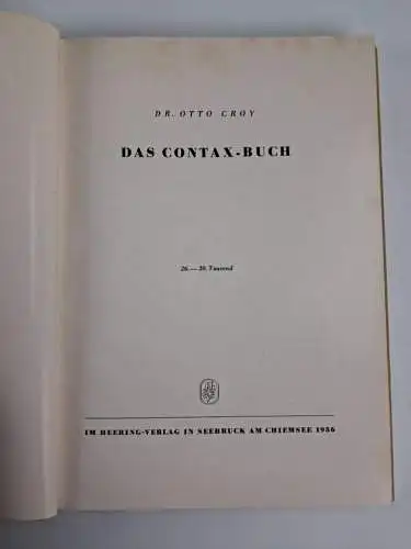 Buch: Das Contax-Buch, Otto Croy, 1956, Heering Verlag, gebraucht, gut