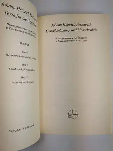 Buch: Texte für die Gegenwart 1-3, Johann Heinrich Pestalozzi, Klett & Balmer