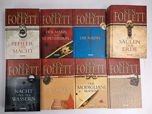 8 Bücher Ken Follett: Schlüssel zu Rebecca, Säulen der Erde, Pfeiler der Macht..