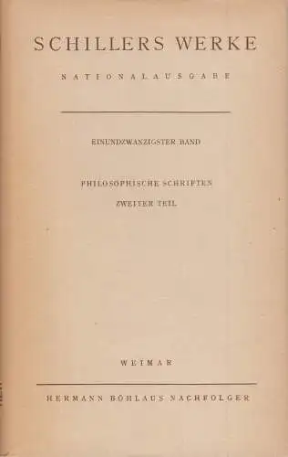 Buch: Schillers Werke. Nationalausgabe. Einundzwanzigster Band, Wiese. 1963