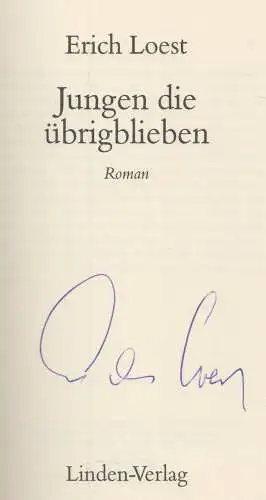 Buch: Jungen die übrigblieben, Loest, Erich, 1991, Linden Verlag, signiert