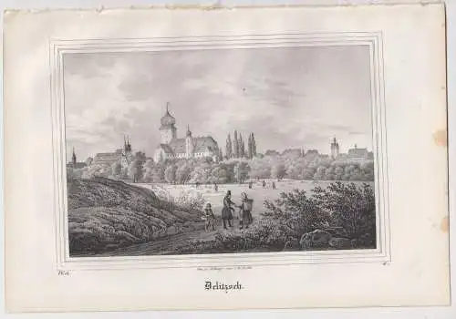 Lithografie: Delitzsch, 1836, Eduard Pietzsch & Comp, Ansicht, Saxonia, Grafik