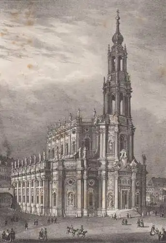 Lithografie: Die katholische Hofkirche in Dresden, um 1836, Eduard Pietzsch
