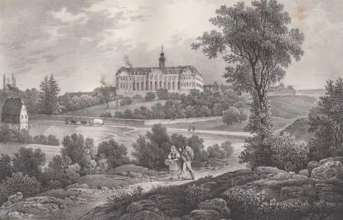 Lithografie: Schloss Hubertusburg, um 1836, Eduard Pietzsch & Comp, Ansicht