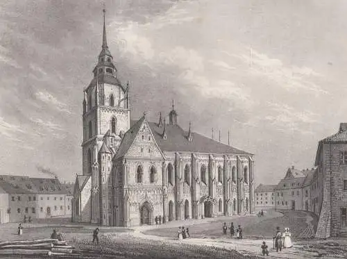 Lithografie: Die Marienkirche in Zwickau, 1836, Eduard Pietzsch, Saxonia, Grafik