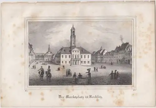 Lithografie: Der Marktplatz in Rochlitz, um 1836, Eduard Pietzsch & Comp, Grafik