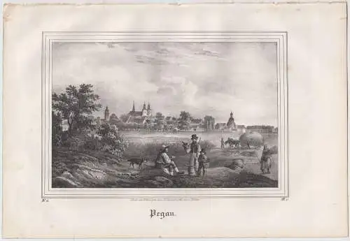 Lithografie: Pegau, um 1836, Eduard Pietzsch & Comp, Ansicht, Grafik, Saxonia