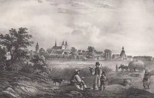 Lithografie: Pegau, um 1836, Eduard Pietzsch & Comp, Ansicht, Grafik, Saxonia