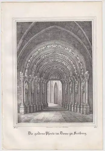 Lithografie: Die goldene Pforte im Dome zu Freiberg, um 1836, Eduard Pietzsch