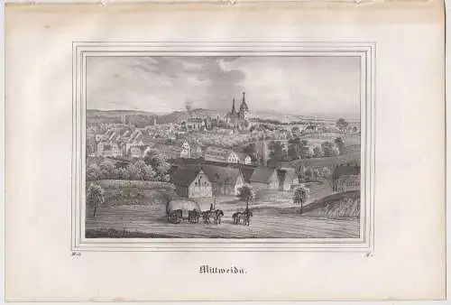 Lithografie: Mittweida, 1836, Eduard Pietzsch & Comp, Saxonia, Grafik, Ansicht