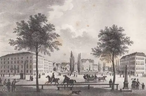 Lithografie: Die Esplanade in Leipzig, um 1836, Eduard Pietzsch, Ansicht, Grafik