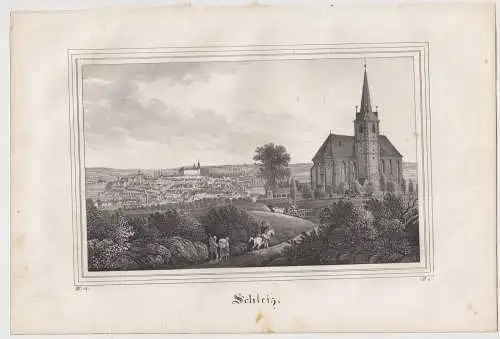 Lithografie: Schleiz, um 1836, Eduard Pietzsch & Comp, Ansicht, Saxonia, Grafik