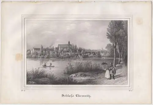 Lithografie: Schloss Chemnitz, um 1836, Eduard Pietzsch & Comp, Saxonia, Grafik