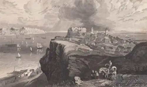 Lissabon vom Fort Almeida jenseits des Tajo. aus Meyers Universum, Stahlstich