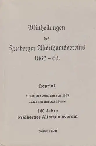 Buch: Mittheilungen des Freiberger Alterthumsvereins 1862-63, Irmer, Klaus, 2000
