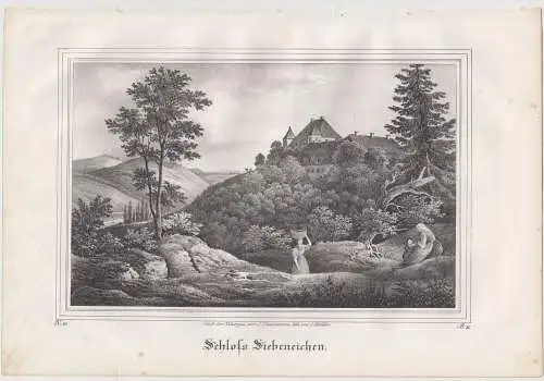 Lithografie: Schloss Siebeneichen, 1836, Eduard Pietzsch & Comp, Grafik, Ansicht