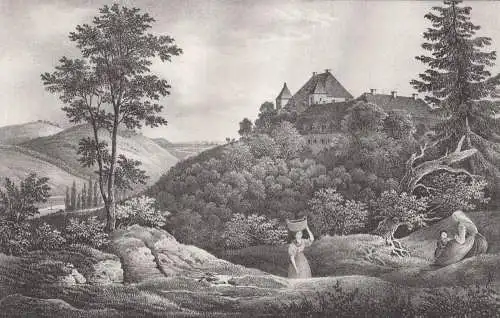 Lithografie: Schloss Siebeneichen, 1836, Eduard Pietzsch & Comp, Grafik, Ansicht