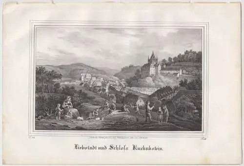 Lithografie: Liebstadt und Schloss Kuckuckstein, 1836, Eduard Pietzsch, Saxonia