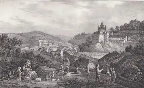Lithografie: Liebstadt und Schloss Kuckuckstein, 1836, Eduard Pietzsch, Saxonia