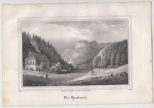 Lithografie: Der Hockstein, um 1836, Eduard Pietzsch Grafik, Saxonia, Ansicht
