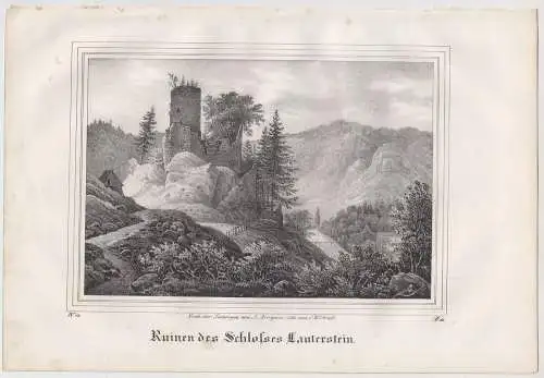 Lithografie: Ruinen des Schlosses Lauterstein, 1836, Eduard Pietzsch, Saxonia