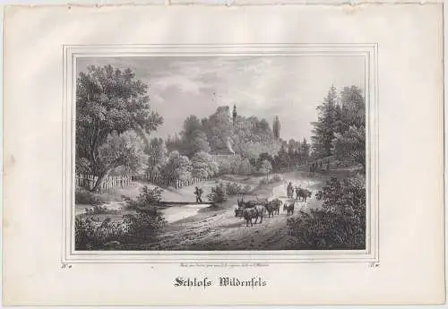 Lithografie: Schloss Wildenfels, 1836, Eduard Pietzsch, Saxonia, Ansicht, Grafik