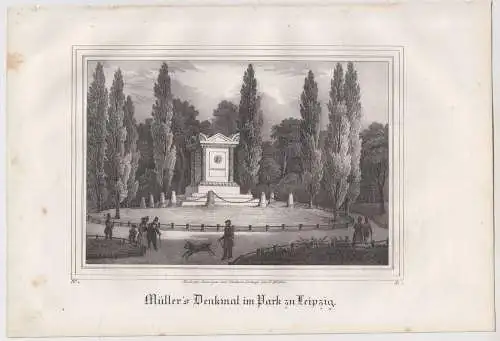 Lithografie: Müller's Denkmal im Park zu Leipzig, 1836, Eduard Pietzsch, Saxonia
